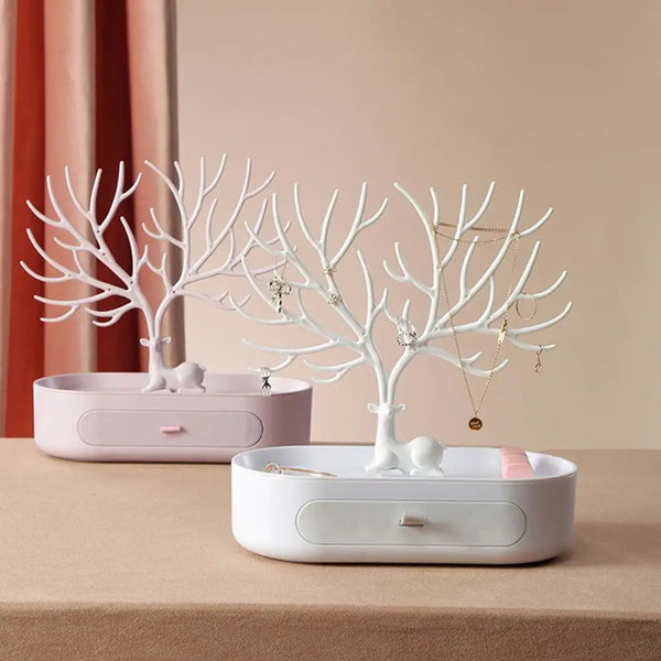 New Upgraded Deer Jewelry Storage Rack Drawer Design Tree Antler Shape Earrings Necklace Ring Jewelry Display Stand Tray Cases