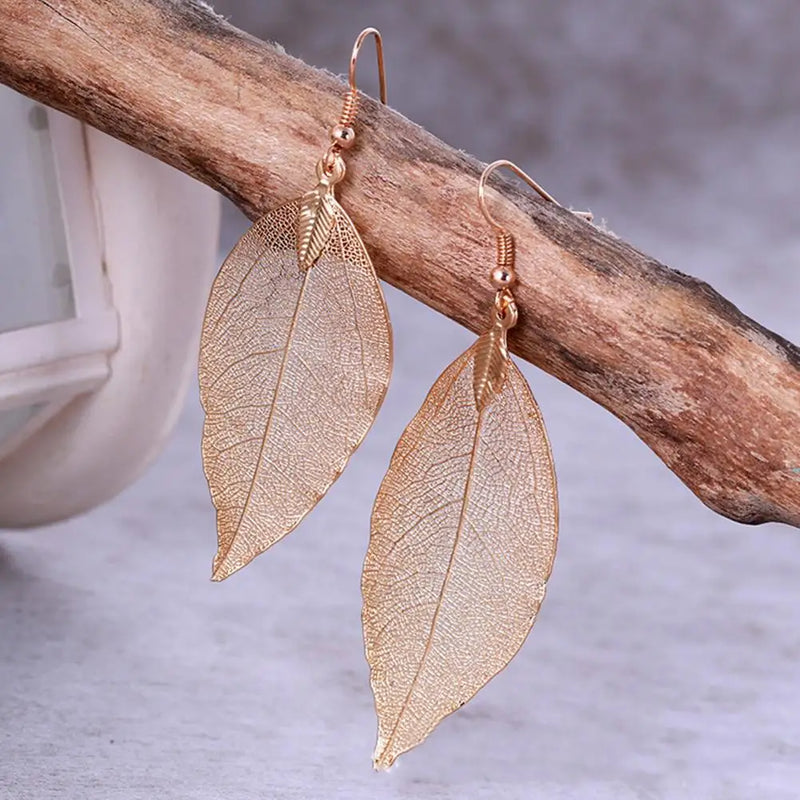 Pendientes colgantes de aleación con forma de hoja de árbol y gancho hueco, elegantes pendientes colgantes de hoja de árbol para mujer, pendientes de joyería de moda