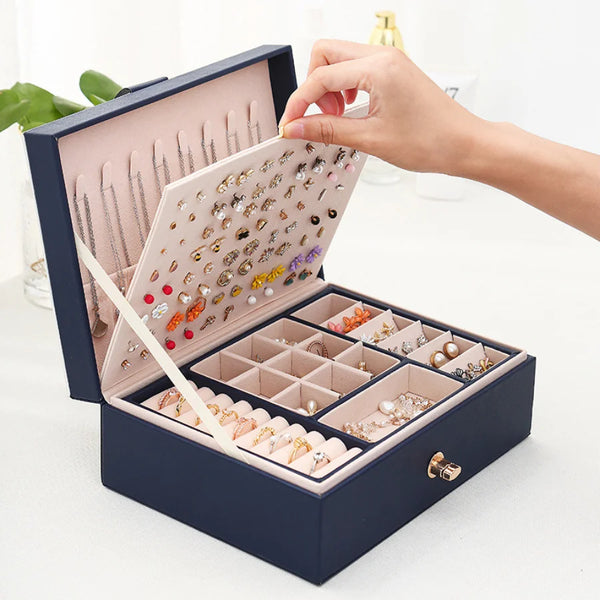 1Pcs Lady PU Leather Jewelry Box Storage Ring Display Case Portable Jewelry Organizer for Necklaces Joyeros Organizador De Joyas