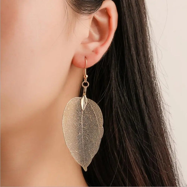 Tree Leaf Shape Alloy Hollow Dangle Hook Earrings Elegant Tree Leaf Dangle Drop Earrings For Women Earrings Fashion Jewelry