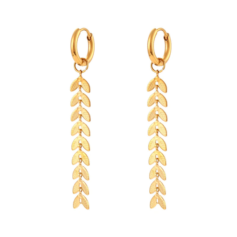 2022 Elegant Leaf Fringe Drop Earrings 18K Gold Plated Fishtail Shape Long Earrings for Women Ladies Daily Jewelry Accessories