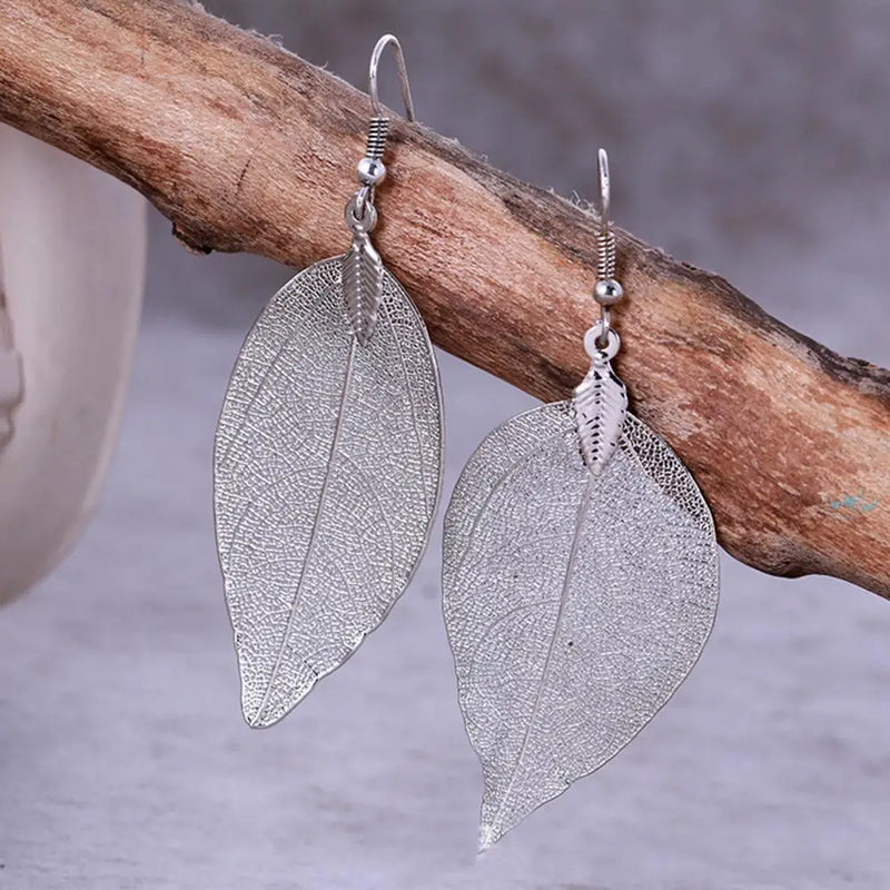 Pendientes colgantes de aleación con forma de hoja de árbol y gancho hueco, elegantes pendientes colgantes de hoja de árbol para mujer, pendientes de joyería de moda