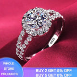 Never Fade 18K White Gold Color Ring Women Solitaire 2.0ct Round Zirconia Diamond Wedding Band Bridal Jewelry