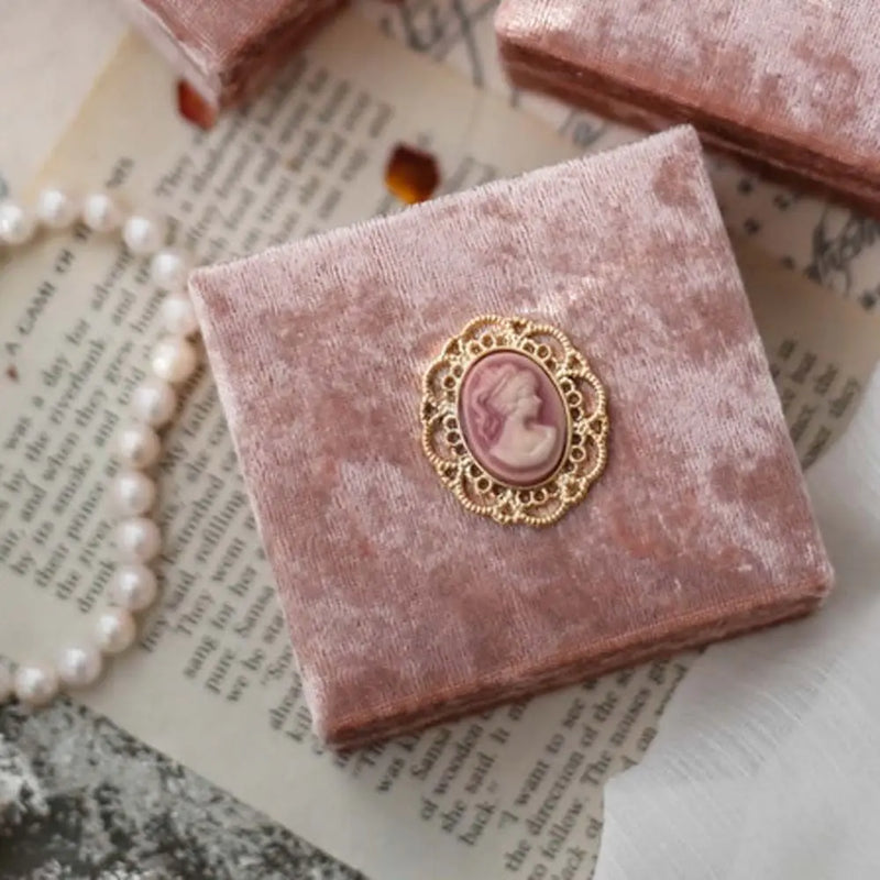 Pink Velvet Ring Box Vintage Lovely Square Shape Ring Storage Case Wedding Ring Women Gift Earrings Display