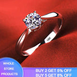 Never Fade 18K White Gold Color Ring Women Solitaire 2.0ct Round Zirconia Diamond Wedding Band Bridal Jewelry