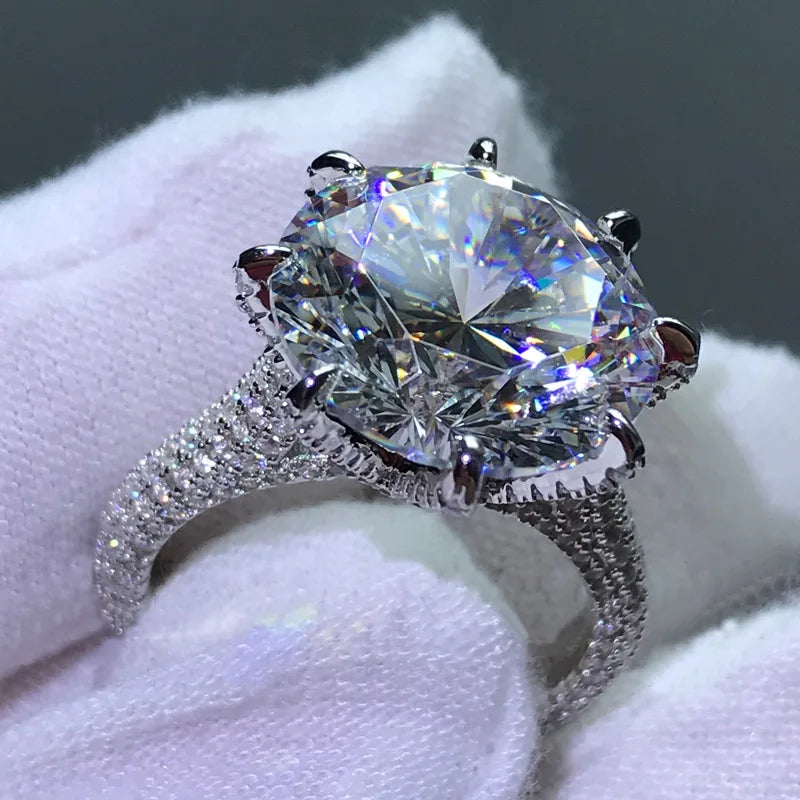 Houtros 10ct Luxury High Carbon Diamond Ring 925 Sterling Silver Solitaire Big Gemstone Ring Party Wedding Fine Jewelry