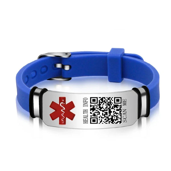 Stainless Steel Silicone Adjustable QR Code Health Bracelets DIY Free Engraved Emergency Medical Help ID Wrist Strap Jewelry