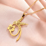 My Shape Hummingbird Flower Pendant Necklaces for Women Girls Bird Floral Stainless Steel Chain Choker Fashion Jewelry Gifts