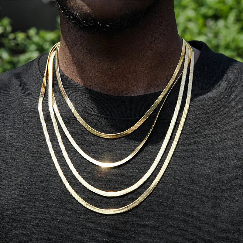 2/3/4/5mm Wide Classic Stainless Steel Flat Snake Bone Chain Necklace For Women Men Herringbone Snake Chain Clavicle Necklace