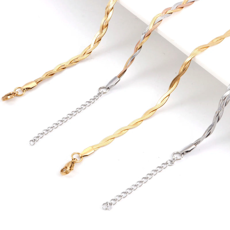 2023 Multi Layer Waterproof Flat Snake Chain Braided Herringbone Chain Necklace Wholesale Stainless Steel Jewelry For Women