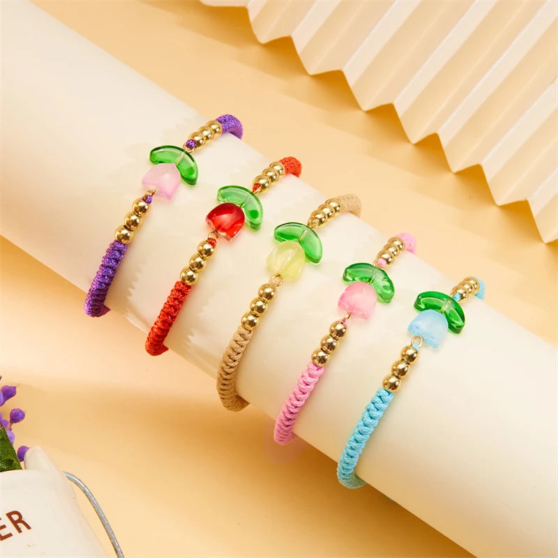 Pulsera de lujo con tulipanes morados y ligera para mujer, pulsera con cuentas de flores de resina coreanas ajustables, joyería de amistad hecha a mano