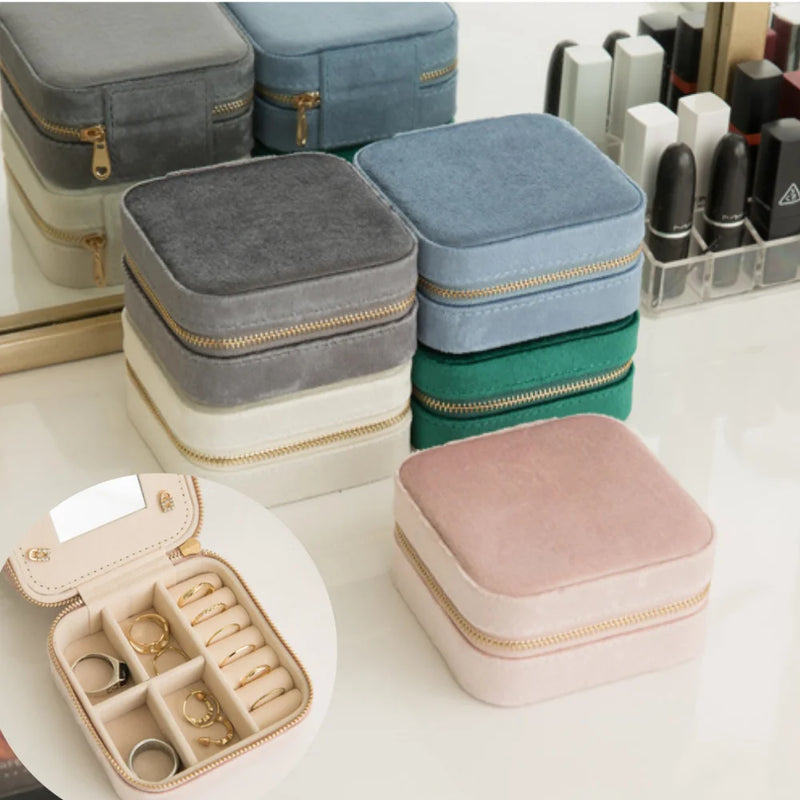 Plush Velvet Small Jewelry Box Necklace Ring Earrings Storage Jewelry Case Women Travel Portable Jewelry Organizer Box Joyero