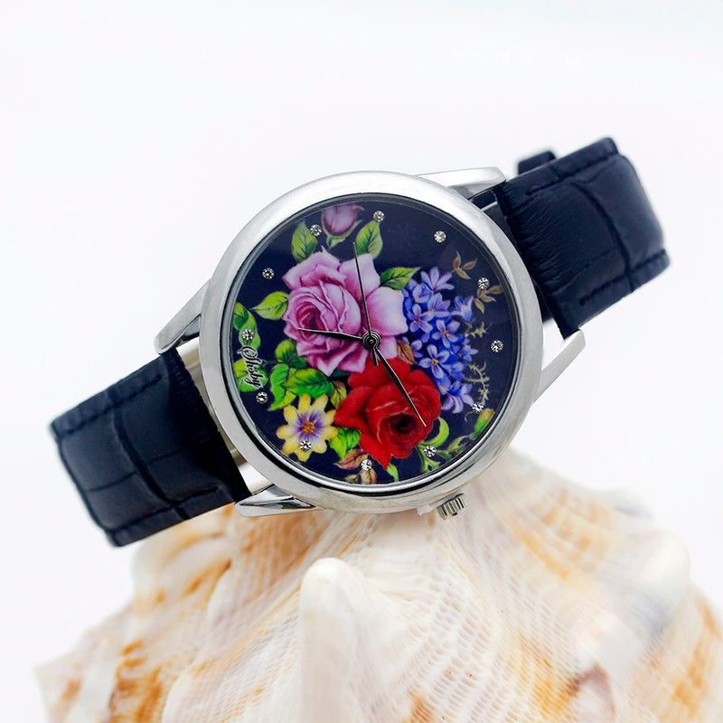 Reloj elegante Shsby para mujer, marca de lujo, reloj para mujer, reloj con correa de cuero para mujer, reloj de pulsera de cuarzo con flores dulces, regalo para niñas 3