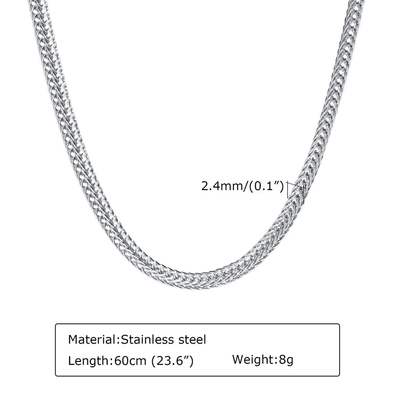 2.4mm Wide Herringbone Chain Necklaces for Men,Silver Color Waterproof Stainless Steel Metal Link Collar,Gift for Him Jewelry