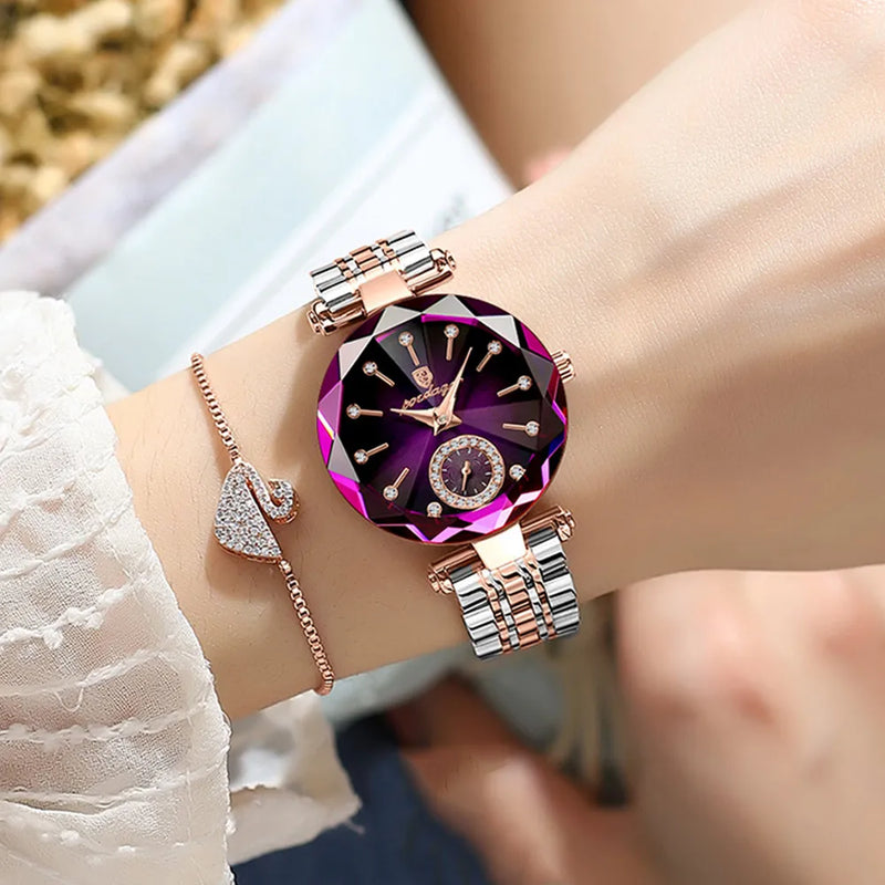 POEDAGAR Reloj de pulsera de lujo para mujer, elegante reloj de acero inoxidable resistente al agua para damas, relojes de cuarzo con diamantes para mujer, Reloj