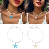 Collar con colgante de estrella de mar grande a la moda, gargantilla sencilla, cadena para el cuello con dije simple, cadena de clavícula de cuerda blanca, joyería para fiesta