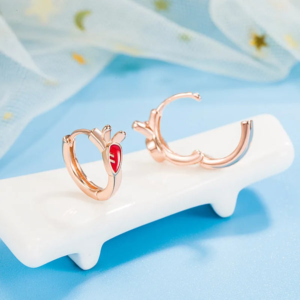 Cute Rabbit Carrot Small Hoop Earrings For Girls Epoxy Copper Tiny Huggie Asymmetrical Round Circle Piercing Earring Accessory