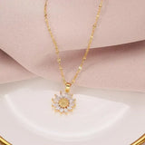 Exquisite Daisy Flower Zircon Pendant Necklace for Women High Quality Gold Color Stainless Steel Sunflower Choker Jewelry Gift