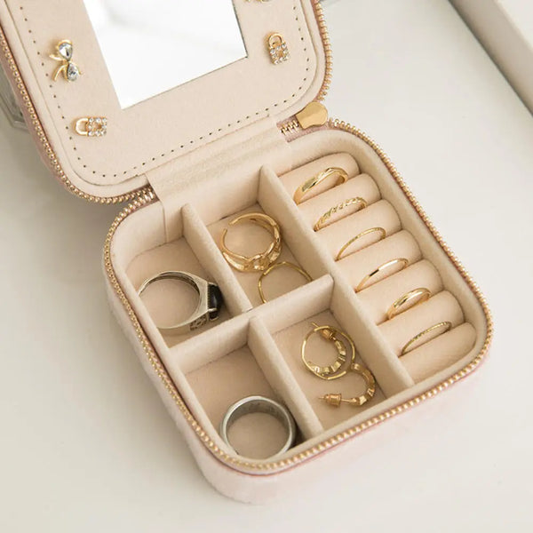 Plush Velvet Small Jewelry Box Necklace Ring Earrings Storage Jewelry Case Women Travel Portable Jewelry Organizer Box Joyero