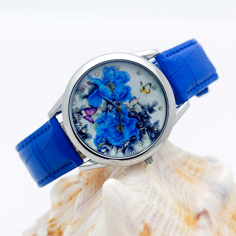 Reloj elegante Shsby para mujer, marca de lujo, reloj para mujer, reloj con correa de cuero para mujer, reloj de pulsera de cuarzo con flores dulces, regalo para niñas 3