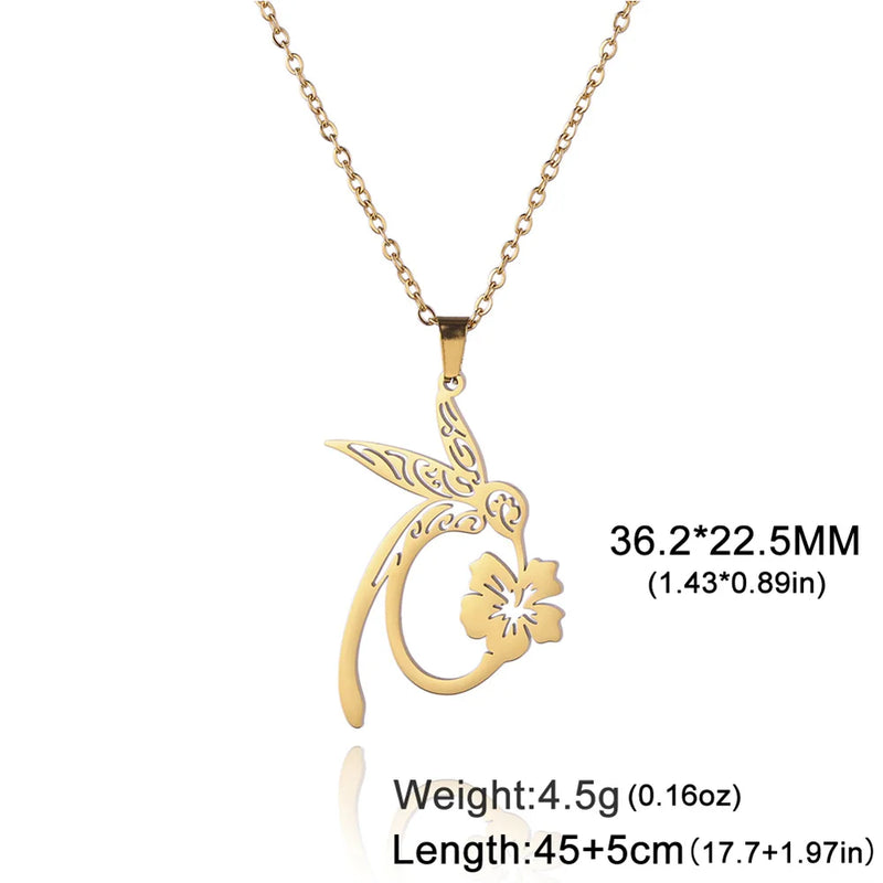 My Shape Hummingbird Flower Pendant Necklaces for Women Girls Bird Floral Stainless Steel Chain Choker Fashion Jewelry Gifts