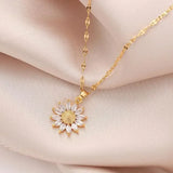 Exquisite Daisy Flower Zircon Pendant Necklace for Women High Quality Gold Color Stainless Steel Sunflower Choker Jewelry Gift