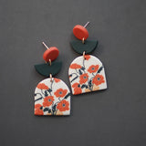 Leaf Flower Pattern Antique Vintage Multi Shapes Red Art Pendant Dangle Handmade Polymer Clay Statement Earrings Sets Daily Wear