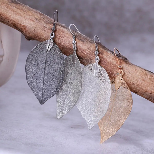 Tree Leaf Shape Alloy Hollow Dangle Hook Earrings Elegant Tree Leaf Dangle Drop Earrings For Women Earrings Fashion Jewelry