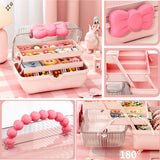 Portable Jewelry Storage Box for Bracelet Necklace Earring and Hairpin Supplies Cute Bow Multi-layer Jewelry Organizer