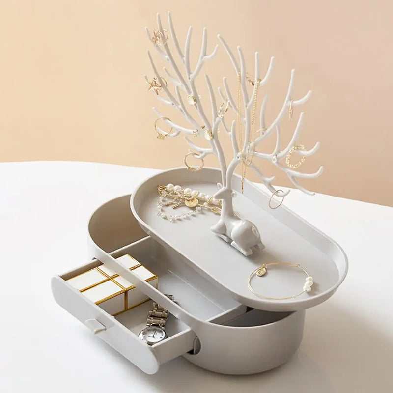 New Upgraded Deer Jewelry Storage Rack Drawer Design Tree Antler Shape Earrings Necklace Ring Jewelry Display Stand Tray Cases