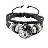 Juego de pulseras con dijes Yin Yang en blanco y negro, colgante de Tai Chi, pulsera ajustable de cuerda de cuero, joyería para hombres y mujeres