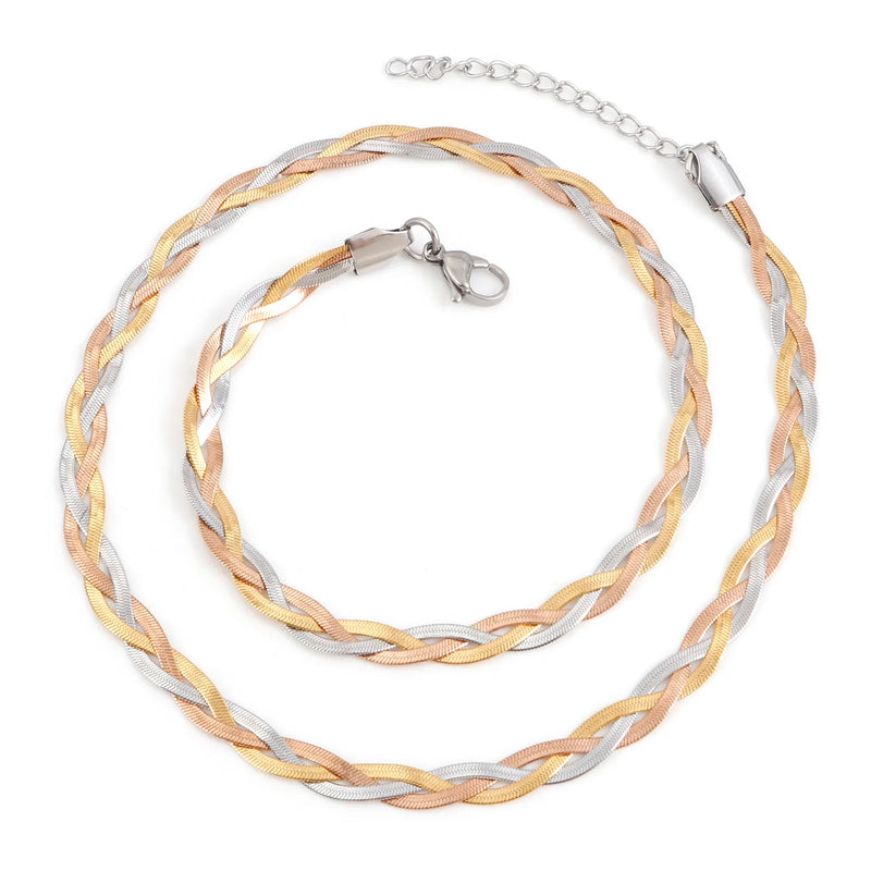 2023 Multi Layer Waterproof Flat Snake Chain Braided Herringbone Chain Necklace Wholesale Stainless Steel Jewelry For Women