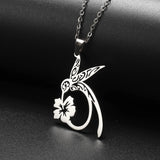 My Shape Hummingbird Flower Pendant Necklaces for Women Girls Bird Floral Stainless Steel Chain Choker Fashion Jewelry Gifts