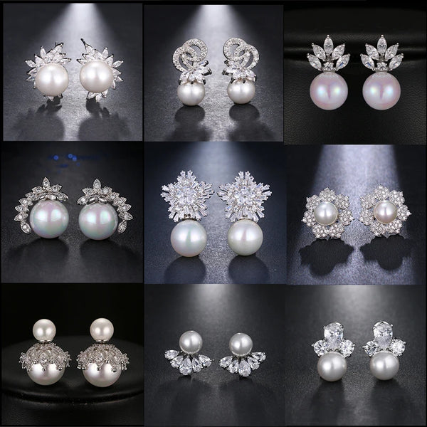 SUGU 2022 New Arrival Fashion Classic Cute Cubic Zirconia with Pearl Stud Earrings for Lovely Girls Sweet Birthday Jewelry Gift