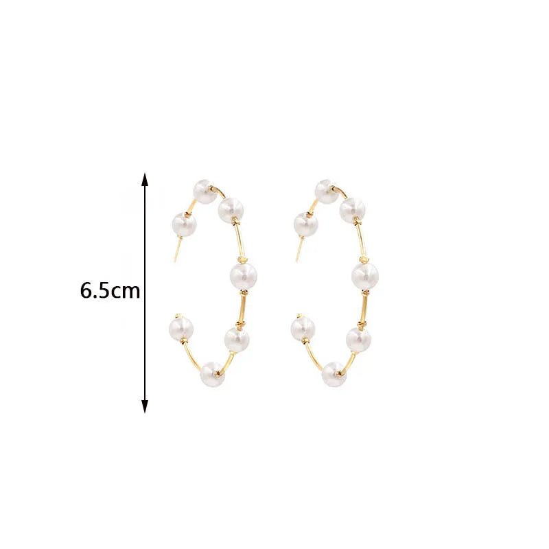 Boucles d'oreilles à grandes perles simulées pour femmes, boucles d'oreilles à tige rondes géométriques, bijoux d'oreille coréens, cadeau de fête