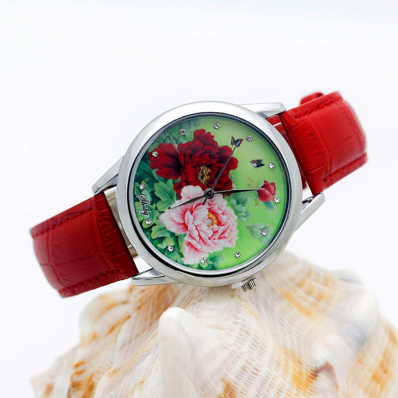 Reloj elegante Shsby para mujer, marca de lujo, reloj para mujer, reloj con correa de cuero para mujer, reloj de pulsera de cuarzo con flores dulces, regalo para niñas 3