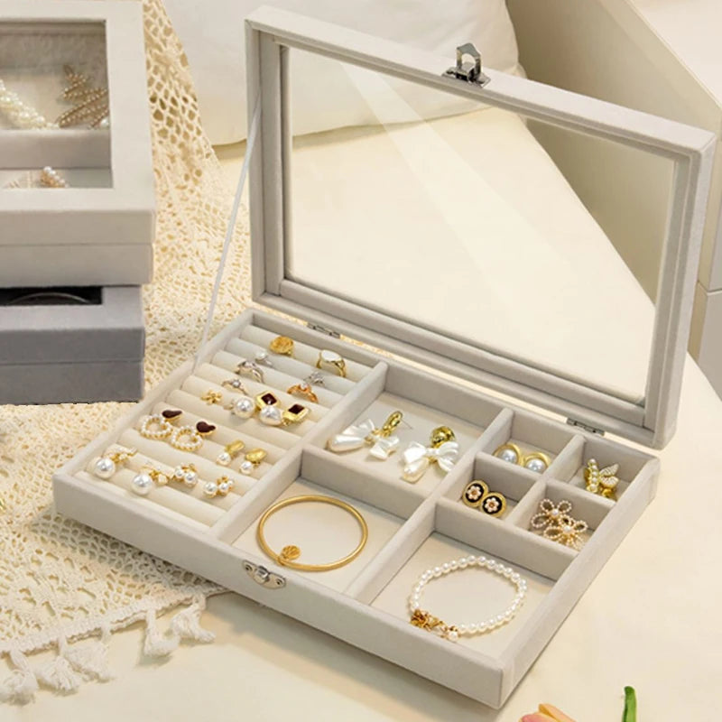 Jewelry Storage Box Earring Ring Necklace Jewelry Display Box Jewelry Classification Dustproof Transparent Flip Lid Jewelry Box