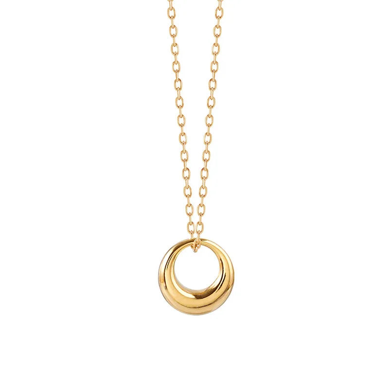 OIMG 316L Stainless Steel Gold Silver Color Korean Simple Geometric Circle Necklace for Women Girls Wholesale Jewelry Not Fade