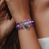 Amethysts Stone Bracelet Purple Natural Chipped Stone Braided Bracelet Adjustable Healing Energy Jewelry For Women Reiki Gifts