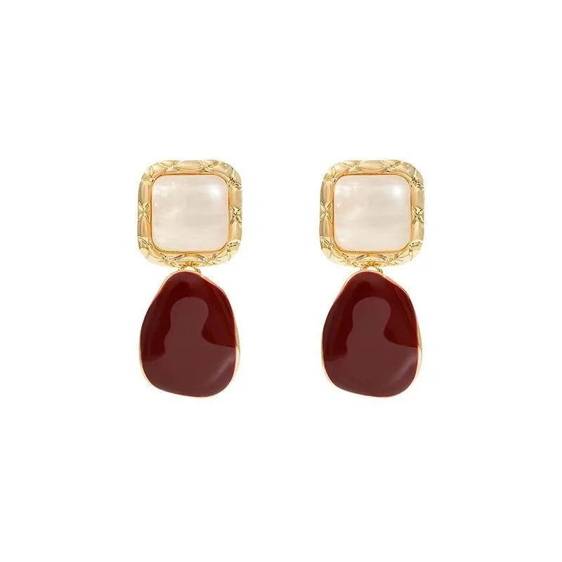 Boucles d'oreilles rétro élégantes en forme de goutte d'eau pour femme, rouge vin, petites boucles d'oreilles pour visage de femme, cadeau de Noël, bijoux, pendentifs en gros