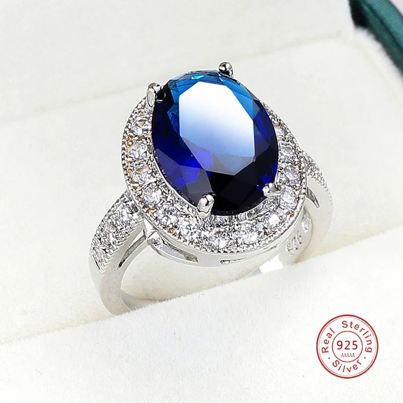 Anillo romántico de plata de ley 925 con piedra de circón de 1 quilate para mujer, anillo de compromiso de amor con solitario de mosaico de circón azul AAA