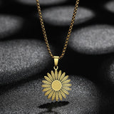 CHENGXUN Stainless Steel Gold Sunflower Pendant Necklace for Men Women Flower Daisy Floral Charm Chain Hip Hop Jewelry Gift