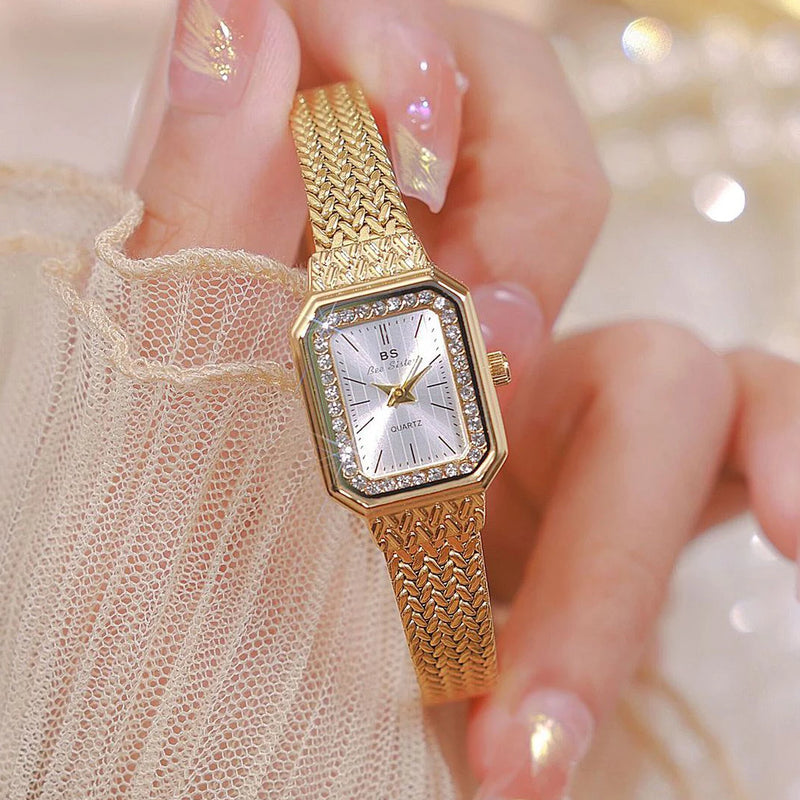 Luxury Fashion Watches For Womens Gold Classic Square Rhinestone Ladies Watch Quartz Waterproof Wristwatches Women Dress Clock