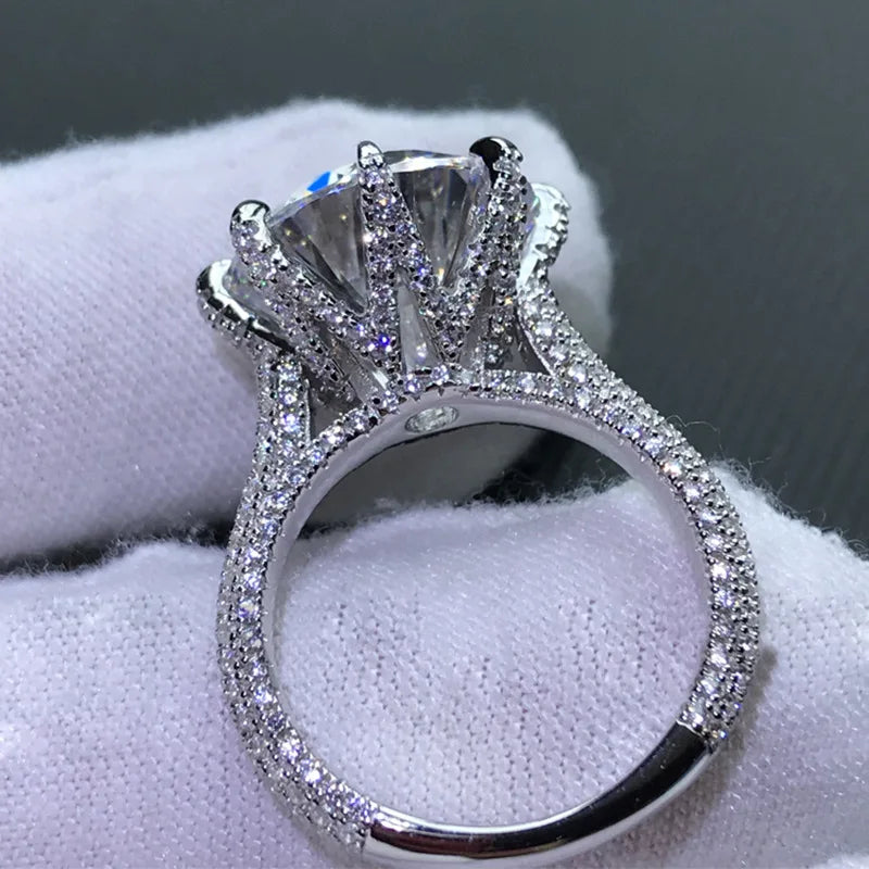 Houtros 10ct Luxury High Carbon Diamond Ring 925 Sterling Silver Solitaire Big Gemstone Ring Party Wedding Fine Jewelry