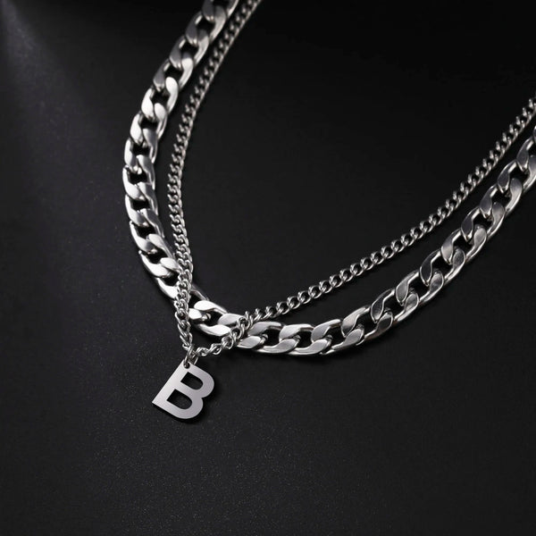 Stainless Steel Double Layer Necklaces for Men Women Simple 26 Letter Pendant Necklace Fashion Women's Jewelry for Party Gift