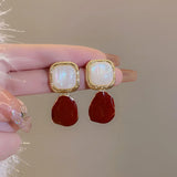 Boucles d'oreilles rétro élégantes en forme de goutte d'eau pour femme, rouge vin, petites boucles d'oreilles pour visage de femme, cadeau de Noël, bijoux, pendentifs en gros