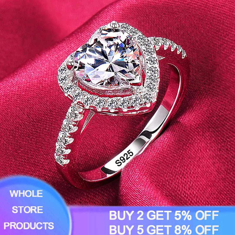 Never Fade 18K White Gold Color Ring Women Solitaire 2.0ct Round Zirconia Diamond Wedding Band Bridal Jewelry