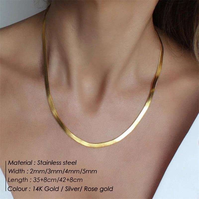 SUNIBI 316L Stainless Steel Snake Chain Necklace for Woman Gifts Choker Herringbone Gold Color Necklaces Women Jewelry Wholesale