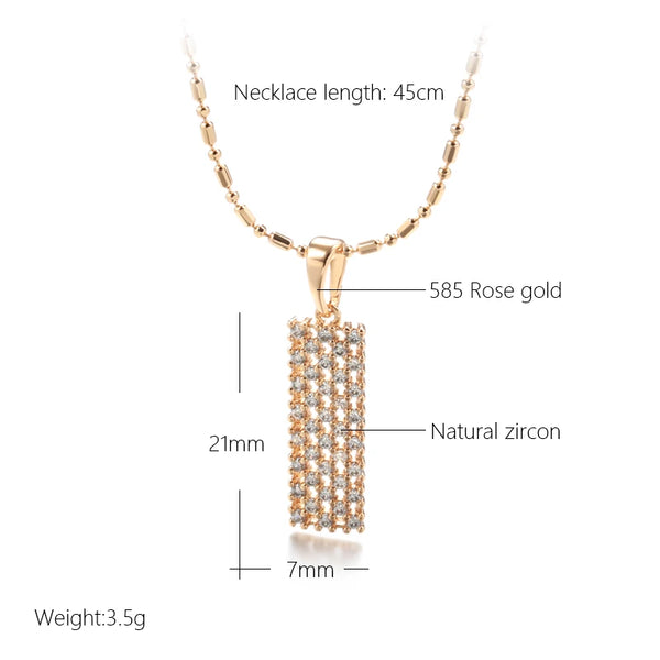 Kinel New Full Natural Zircon Square Pendant Necklace Fashion 585 Rose Gold Color Women Daily Necklace High Quality Fine Jewelry